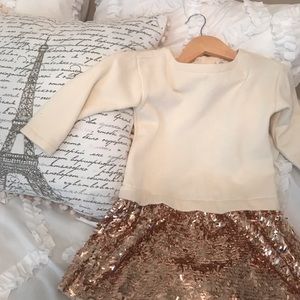 J Crewcuts Girls Cream Long Sleeve Dress with Rose gold sequin bottom - Size 5